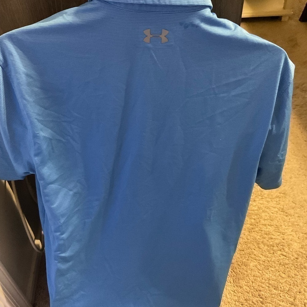 Men’s used size L large UA under Armour heatGear polo golf shirt blue Pre own - Picture 2 of 2